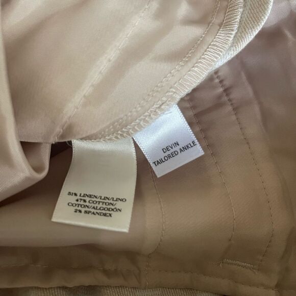 Ann Taylor Devin Tailored ankle pants linen blend vertical stripe tan white 10 - Picture 9 of 13